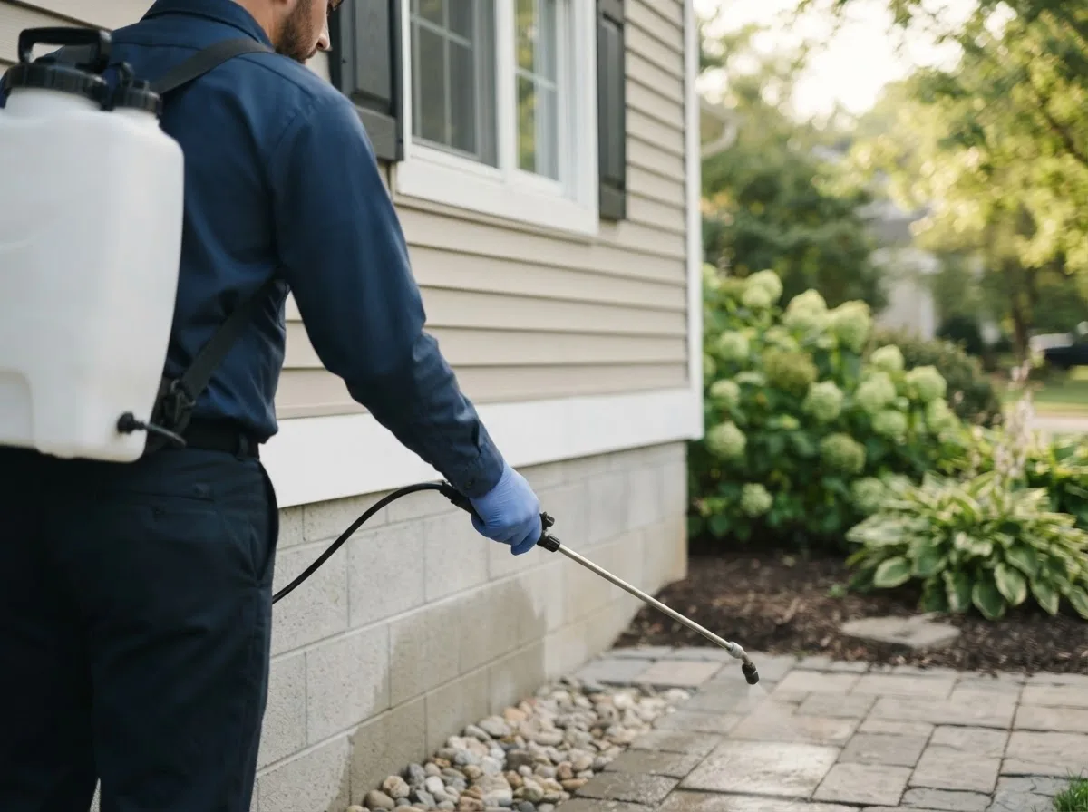 Pest control technician inspecting a home in Plainfield, CT